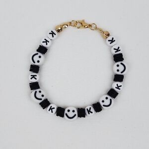Handmade Black And White Smiley Face  Letter K Bracelet